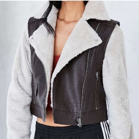 BDG Faux Leather And Sherpa Jacket Urban Outfitters - Picture 3 of 16